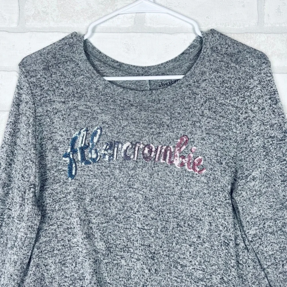 Abercrombie Kids Girls Gray Heathered Sequin Logo Tie Front Top Size 15/16